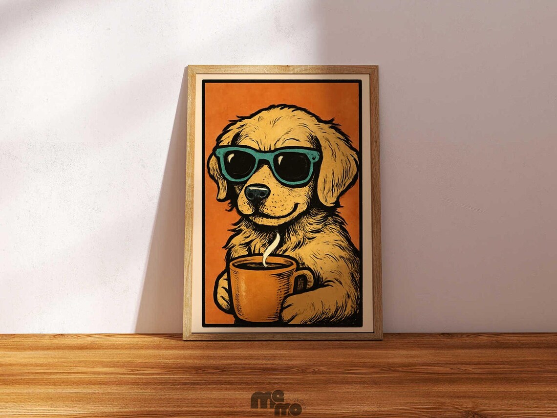 Golden Retriever Funny Coffee Drinking Dog, Vintage - Image 4