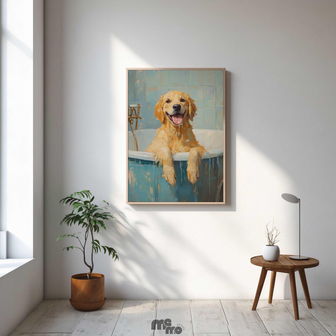 Golden Retriever Dog Bath Art Print, Funny Portrait - Image 2
