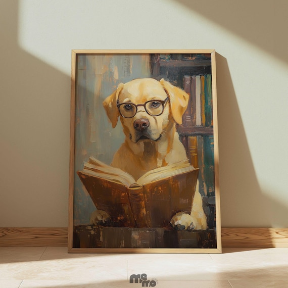 Labrador Reading Book, Funny Dog Library Decor