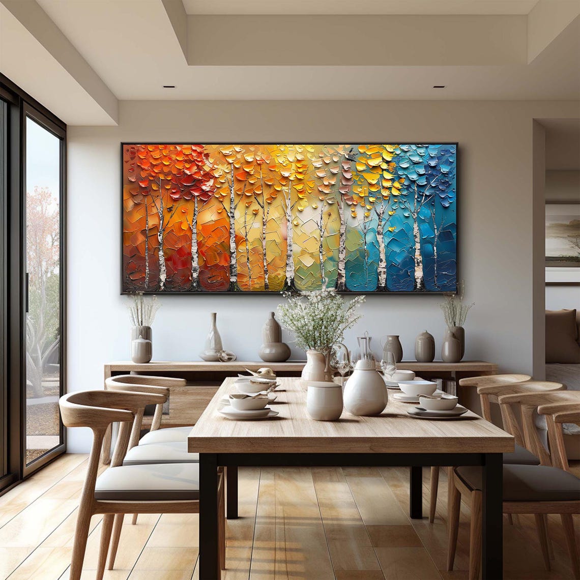 Four Seasons Birch Trees Colorful Leaves Knife Texture Poster - Image 6