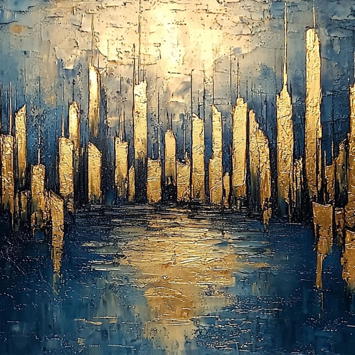 Large Abstract Golden City Building Painting On Original City Skyline Painting Modern Urban Landscape Wall Art Living Room Decor - Image 4