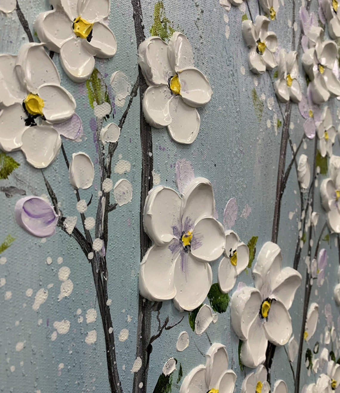 White Spring Blossoms Opening on Dark Branches Over Teal Poster - Image 3