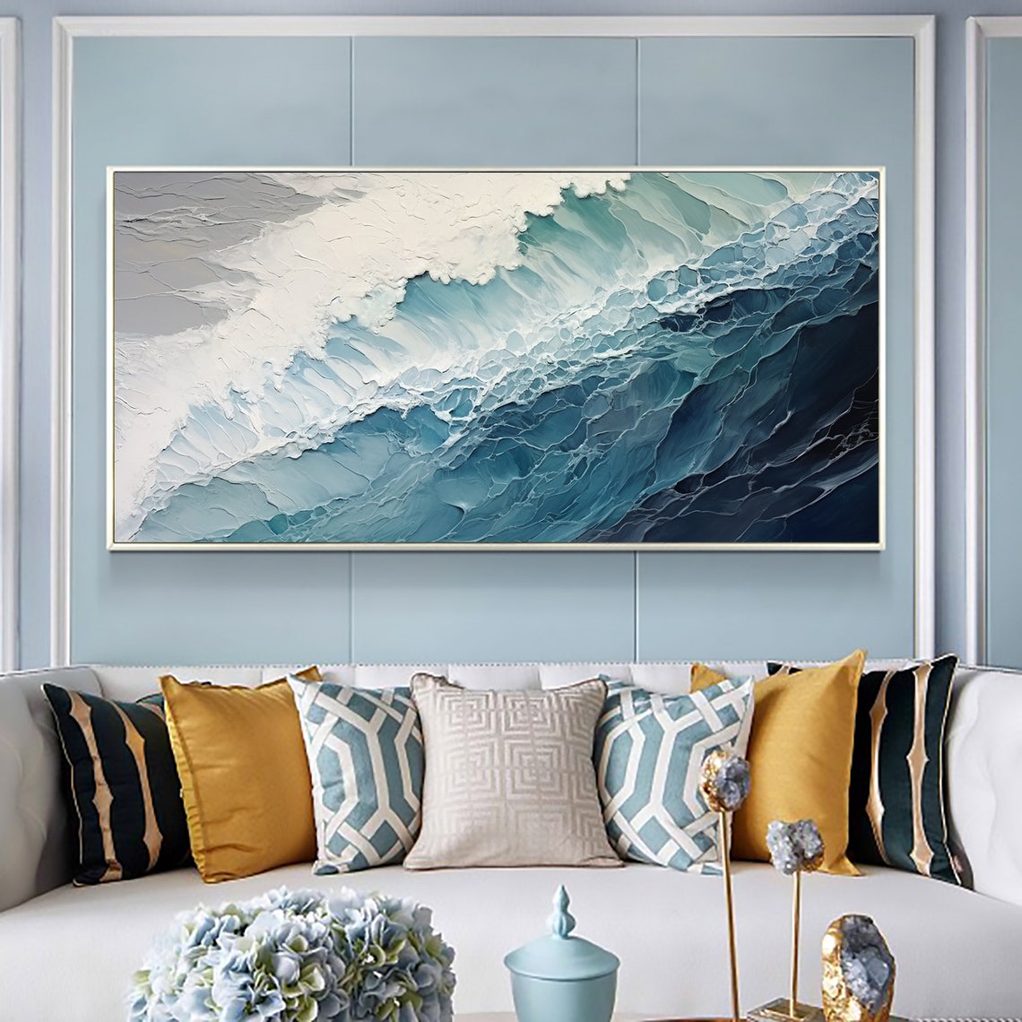 Crashing White Ocean Wave Breaking Across Deep Blue Water Poster - Image 6