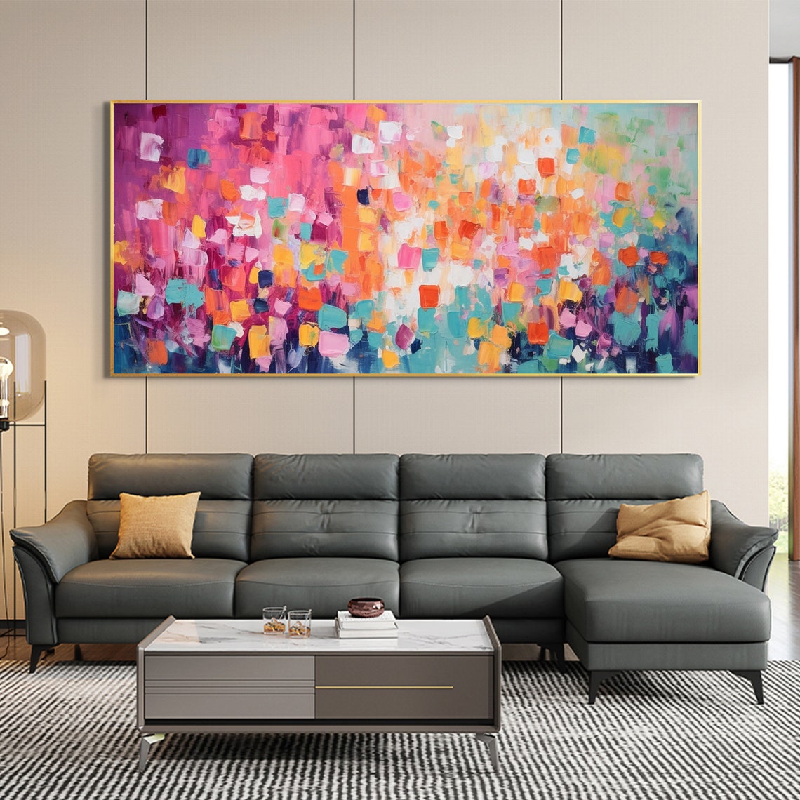 Rainbow Confetti Mosaic Blocks Abstract Colorful Modern Poster - Image 3