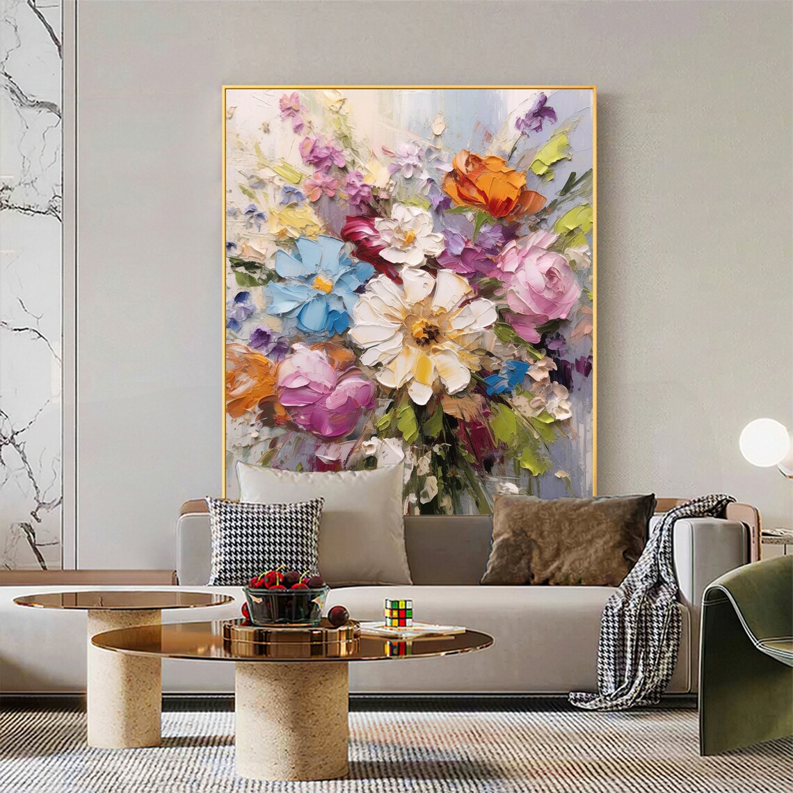 Pastel Floral Bouquet Palette Knife Texture Colorful Bloom Poster - Image 6