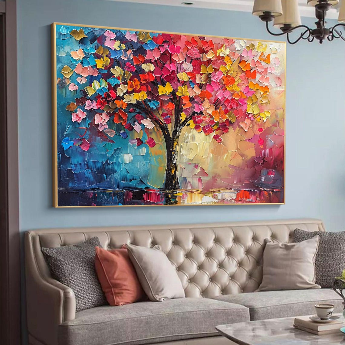 Rainbow Leafed Tree Standing Against a Teal Dreamscape Poster - Image 2