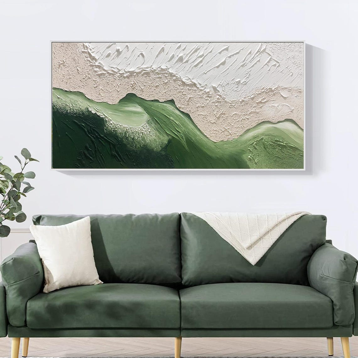Minimalist Green Wave White Foam Textured Abstract Beach Oil Poster - Image 4