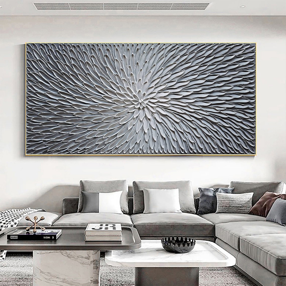 White Textured 3D Flower Radial Modern Minimalist Art Poster - Image 4