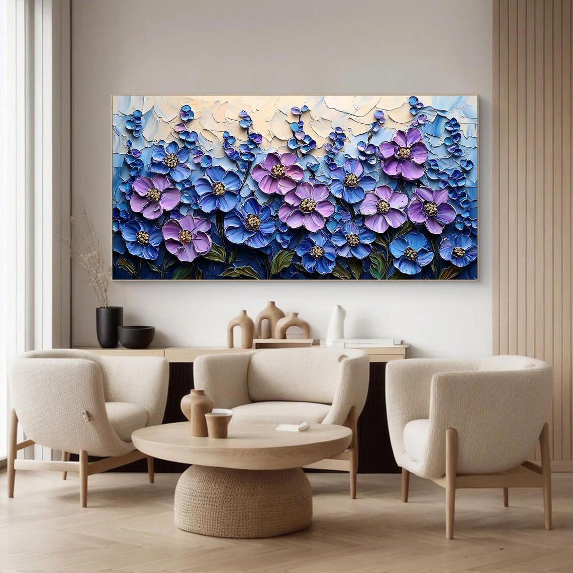 Blue Violet Anemones Blooming in Thick Impasto Texture Poster - Image 2