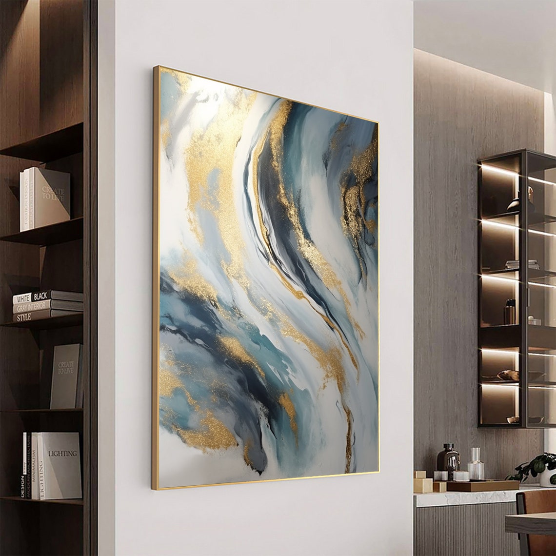 Blue Marble with Gold Foil Luxury Abstract Texture Art Poster - Image 4