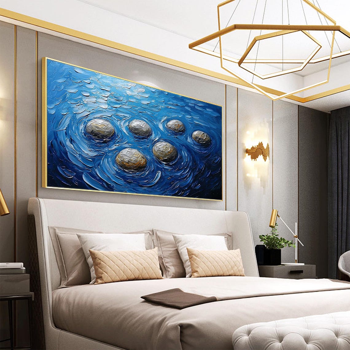 Smooth Grey Stones Rippling in Deep Blue Swirling Water Poster - Image 4