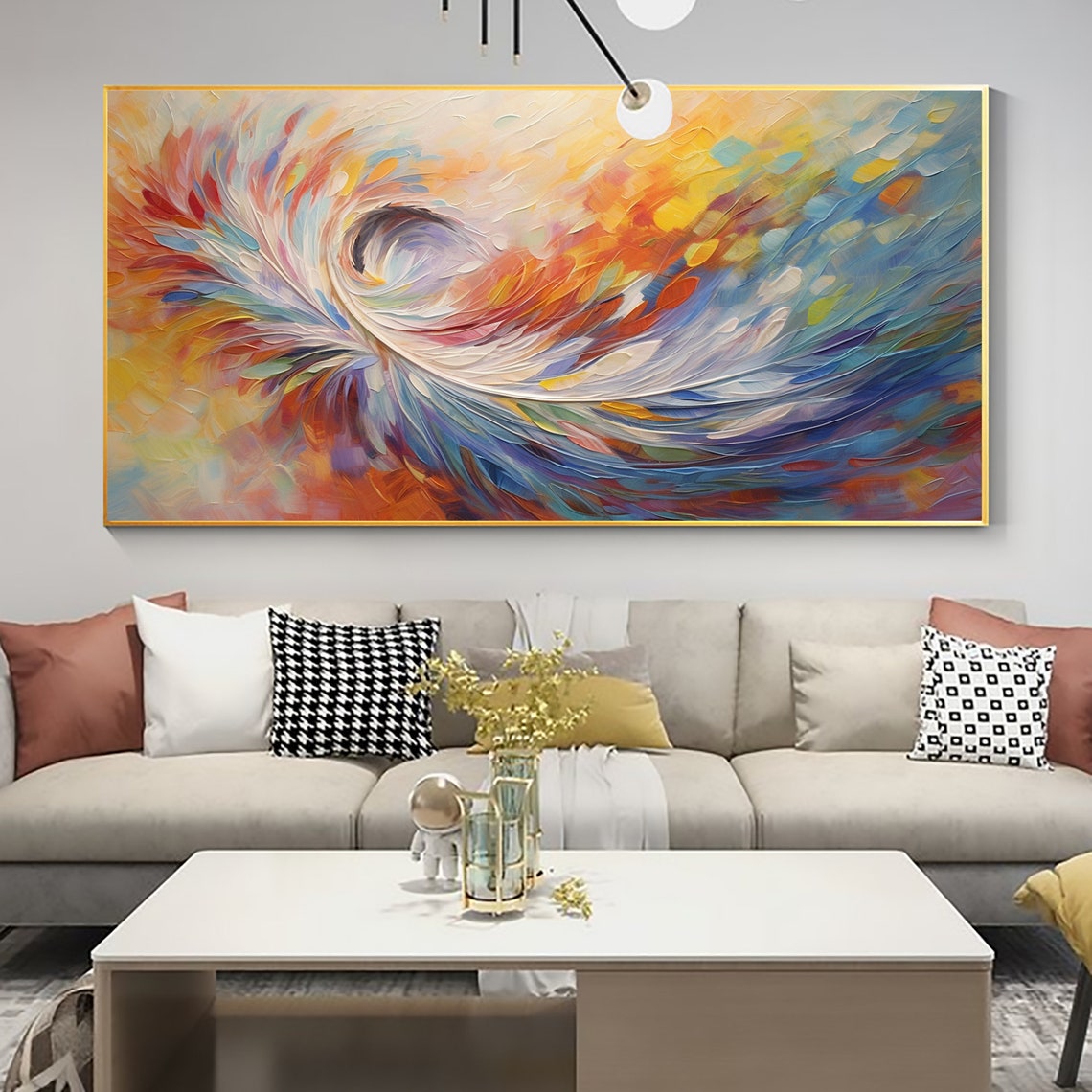 Colorful Swirling Feather Vortex Abstract Modern Decorative Poster - Image 3