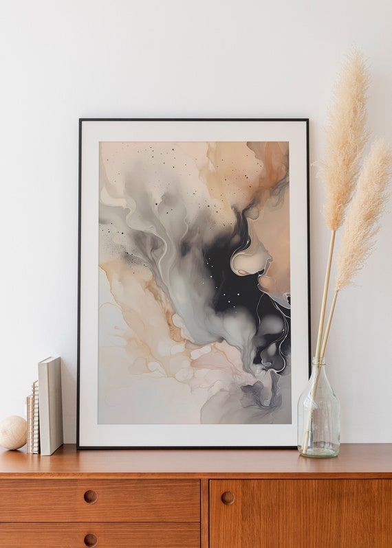 Minimalist Abstract Printable Wall Art Beige Black Marble Print Neutral Wall Art Neutral Boho Large Wall Art Modern Abstract Art Print