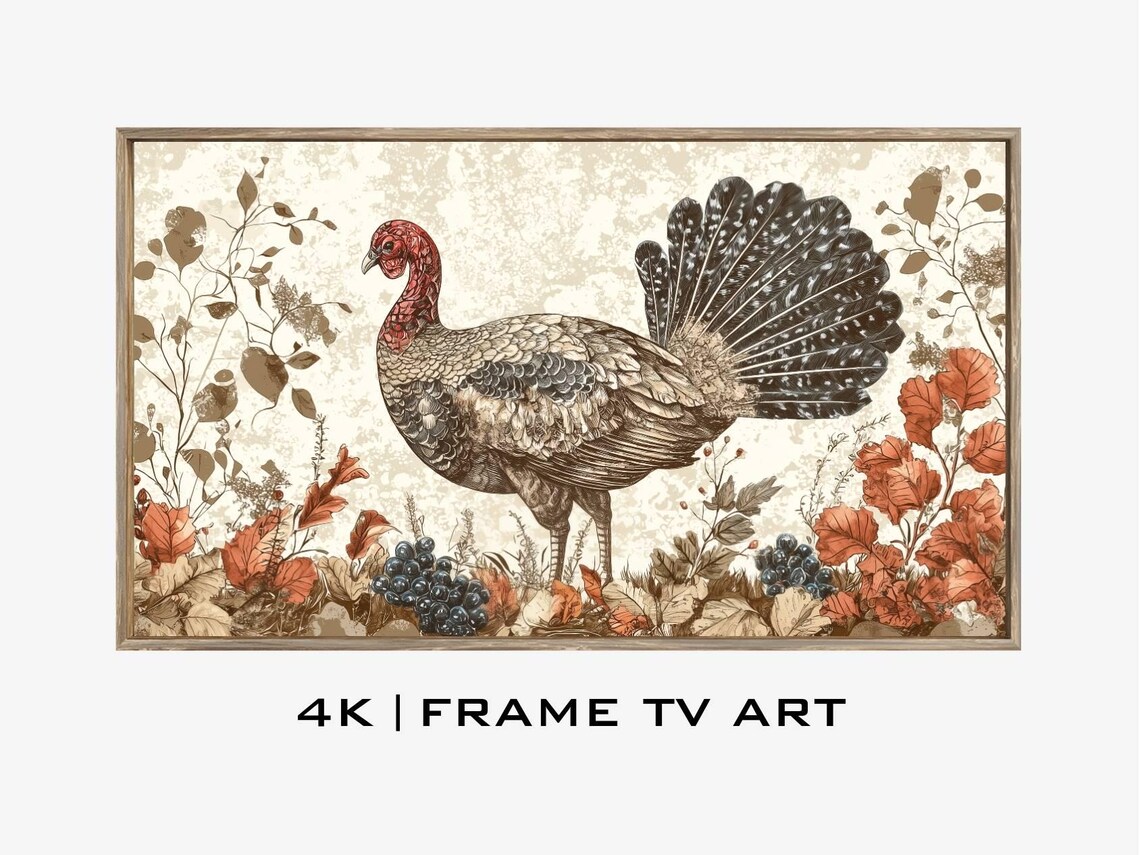 Thanksgiving Turkey Art Print, Fall Harvest Scene - Image 3