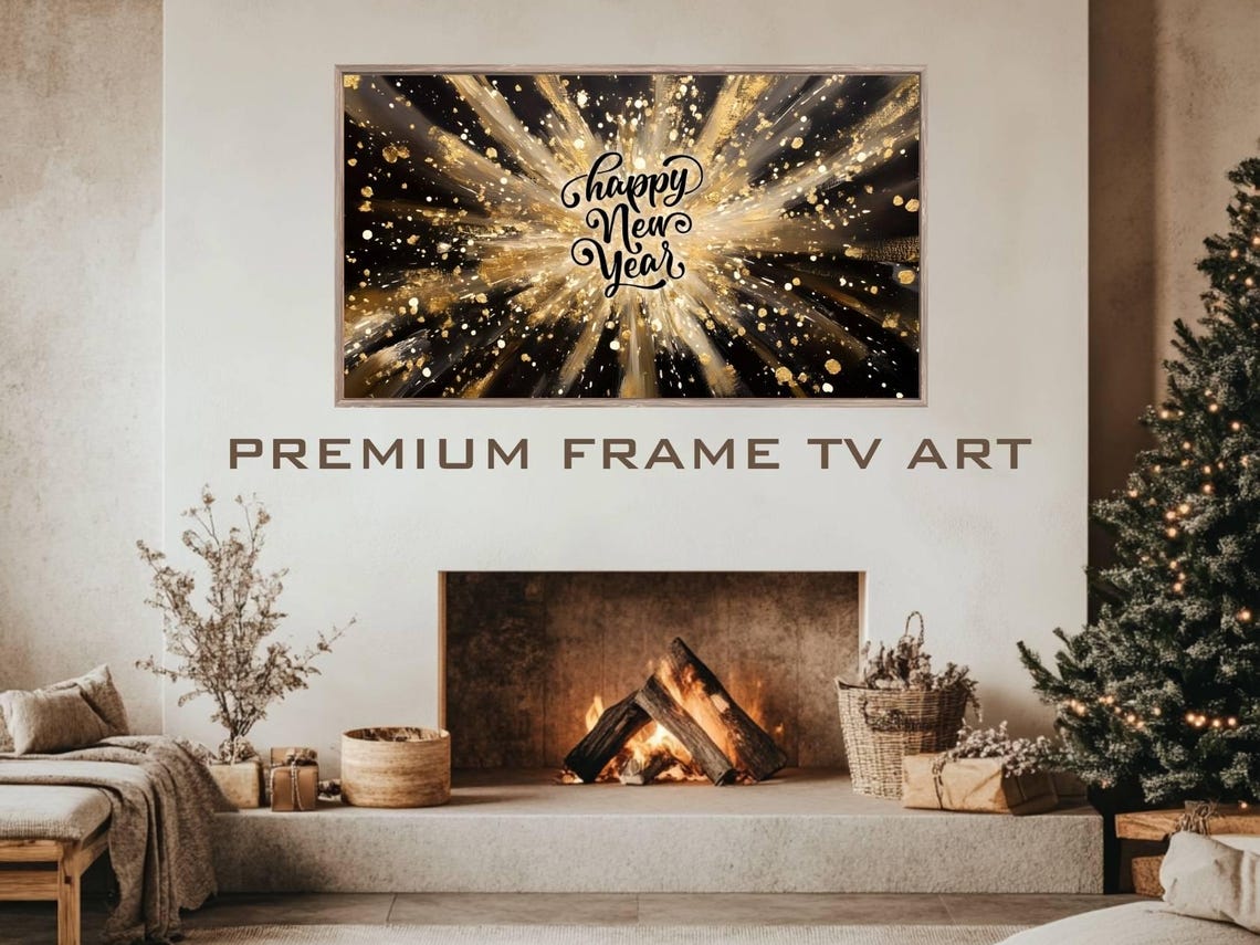 Black And Gold Fireworks Happy New Year Night Sky Frame TV Art Poster - Image 4