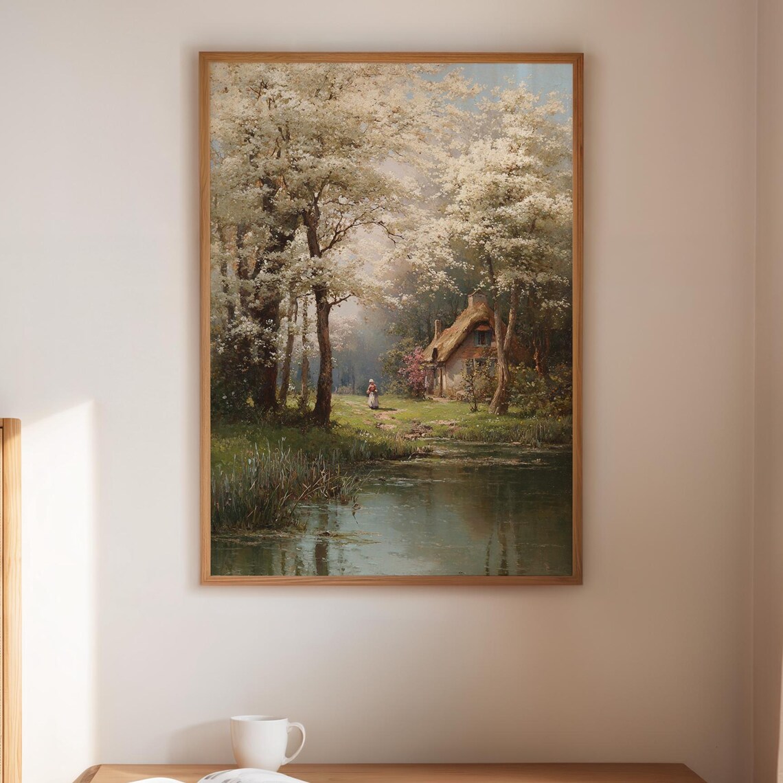 Cottage By The Lake Vintage Spring Landscape Art Print