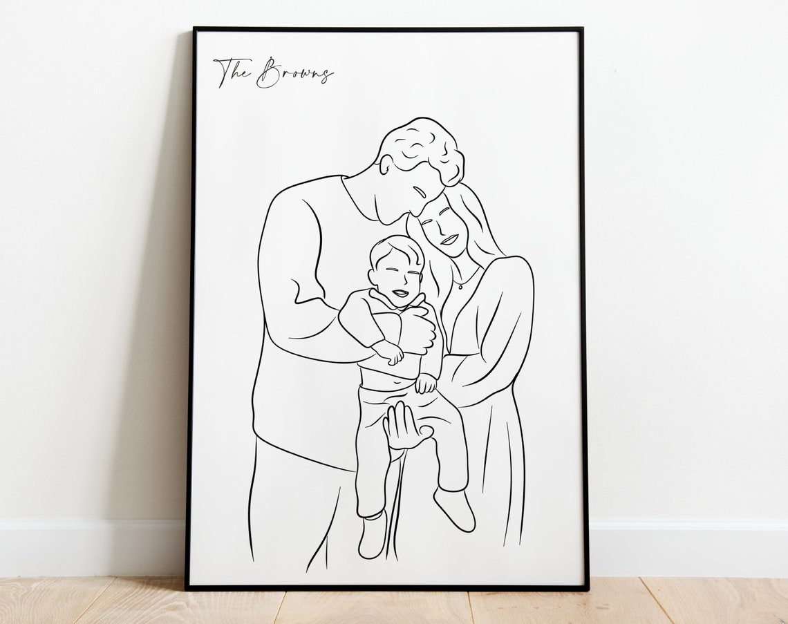 Custom Romantic Couple Single Line Drawing Portrait Illustration Poster - Image 2