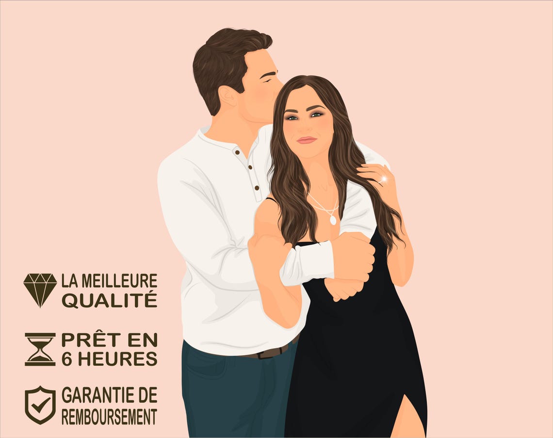 Custom Faceless Couple Portrait French Style Digital Wall Art
