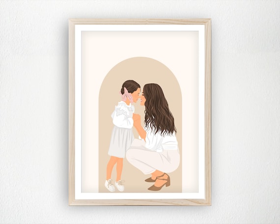 Personalized Mother And Baby Portrait Mothers Day Custom Illustration From Photo Family Wall Art