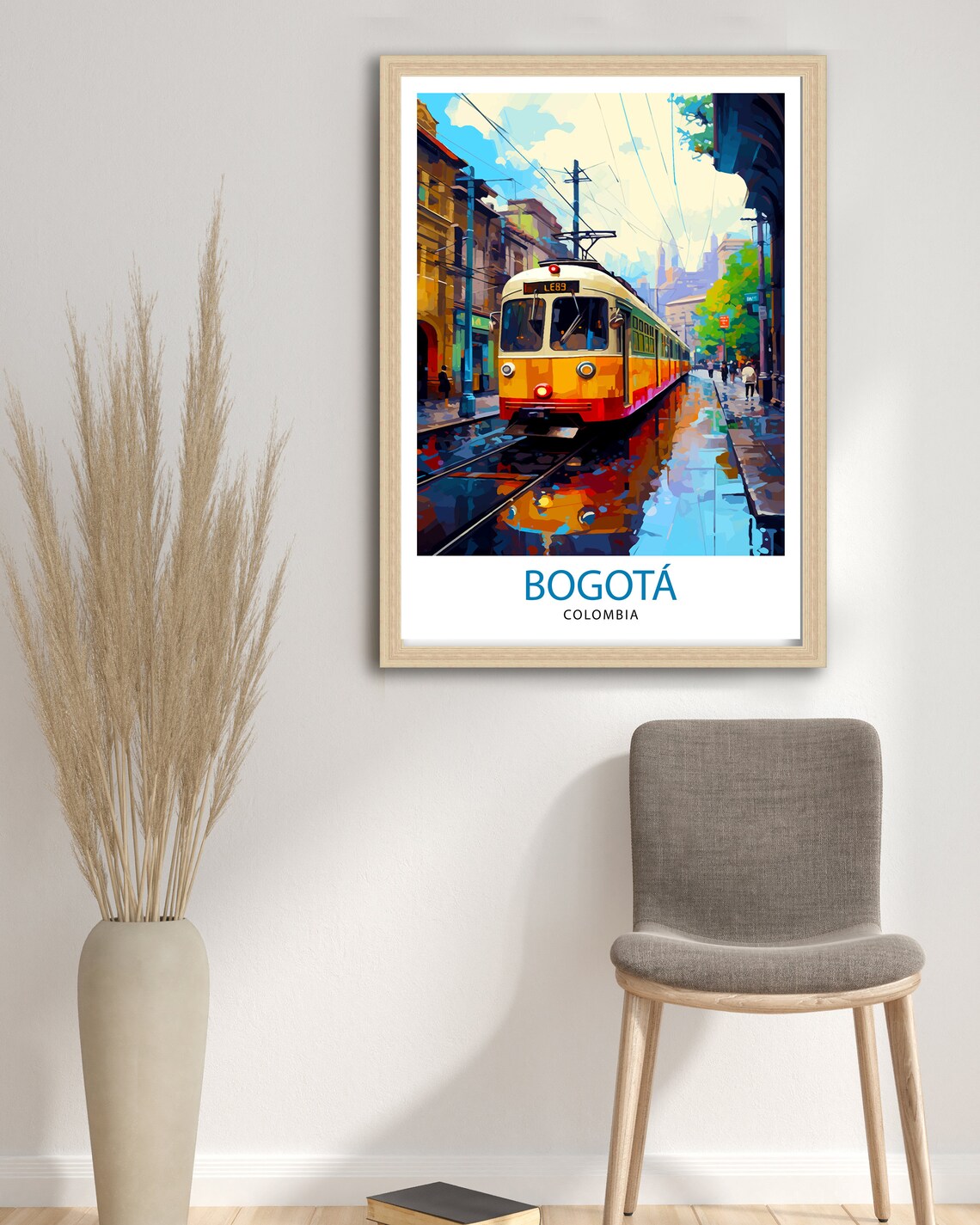 Bogota Colombia Yellow Tram Rainy Street Scene Vintage Travel Poster - Image 3