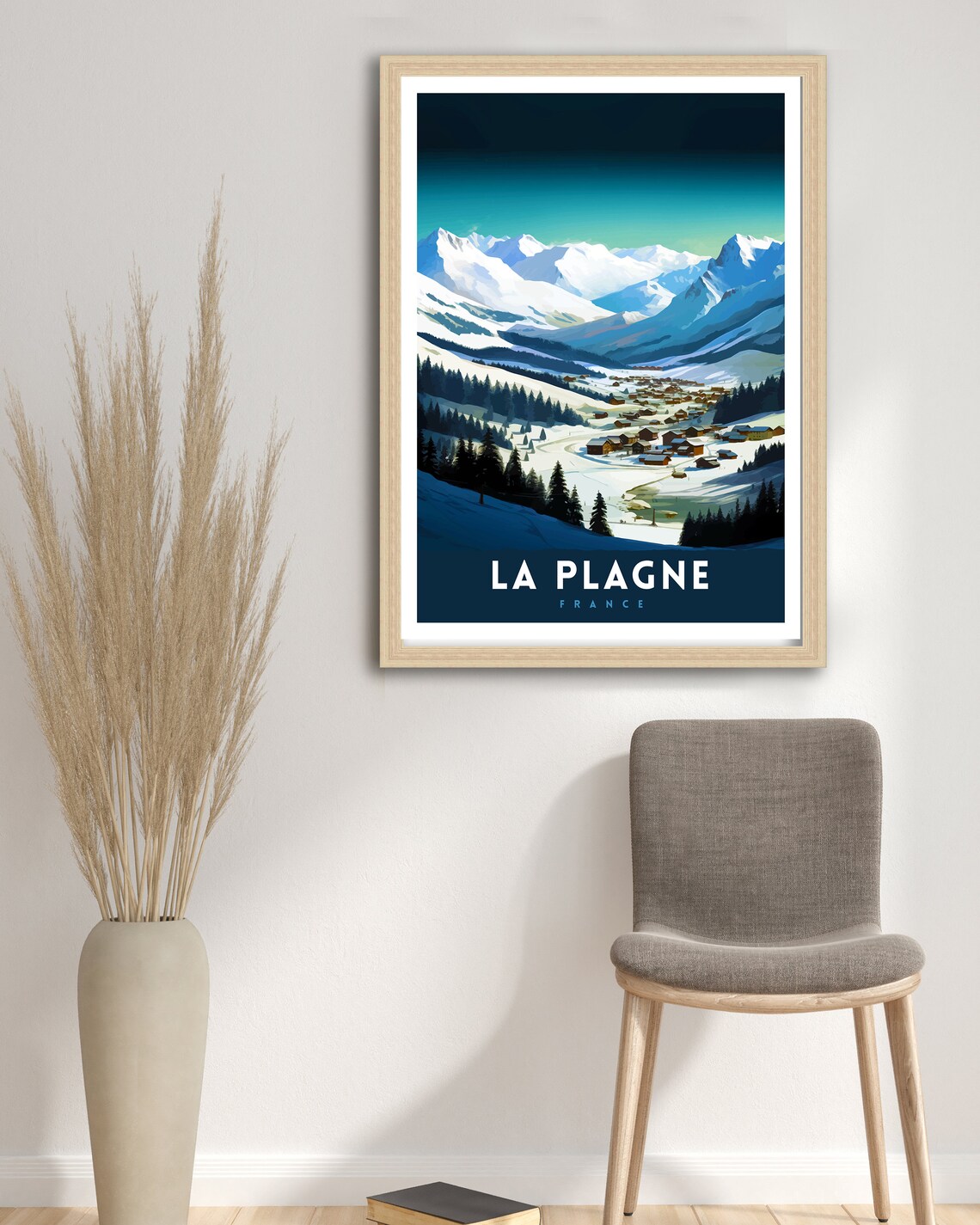 La Plagne France Snowy Ski Valley Chalet Peaks Travel Poster - Image 2