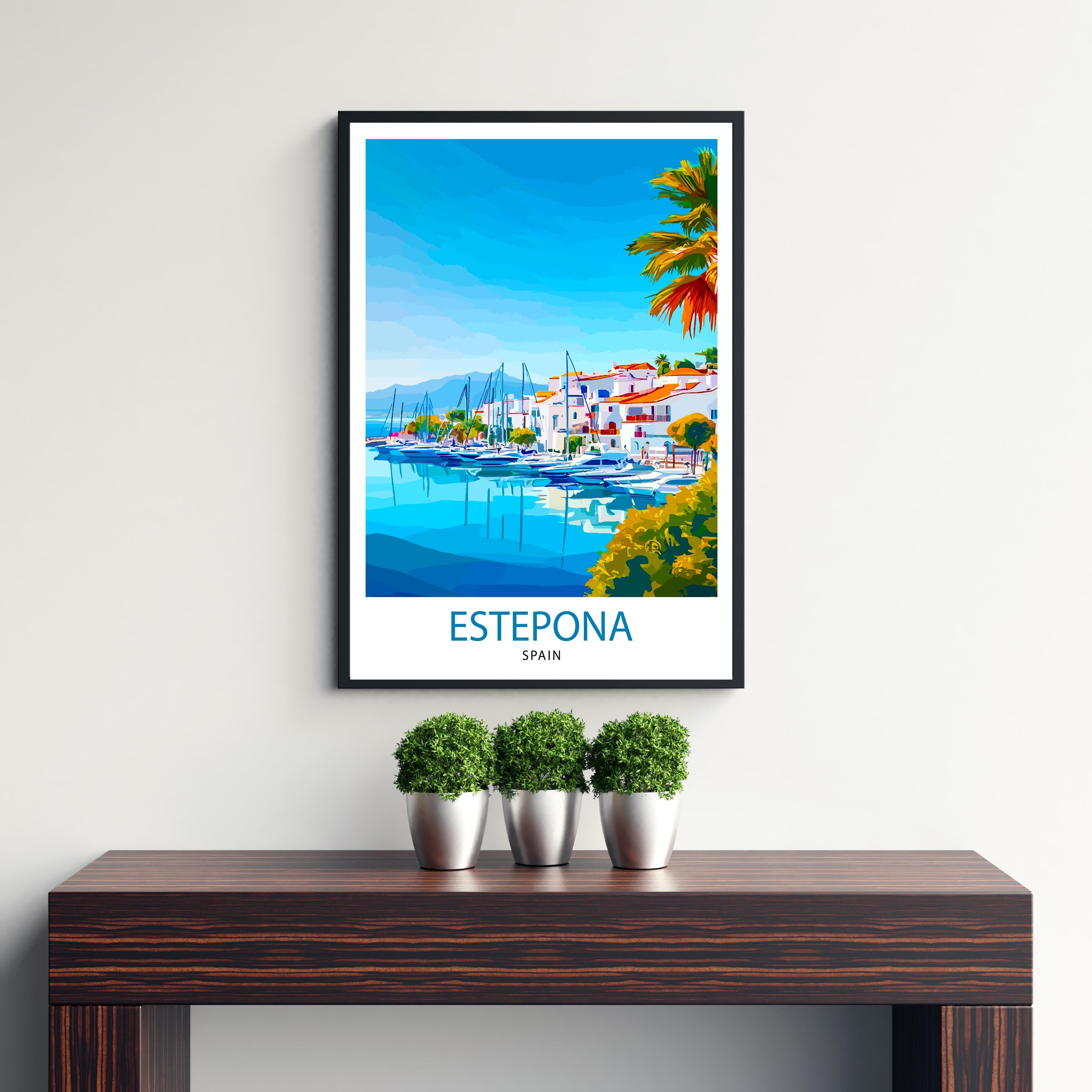 Estepona Spain Marina Whitewashed Houses Palm Blue Sky Travel Poster - Image 3
