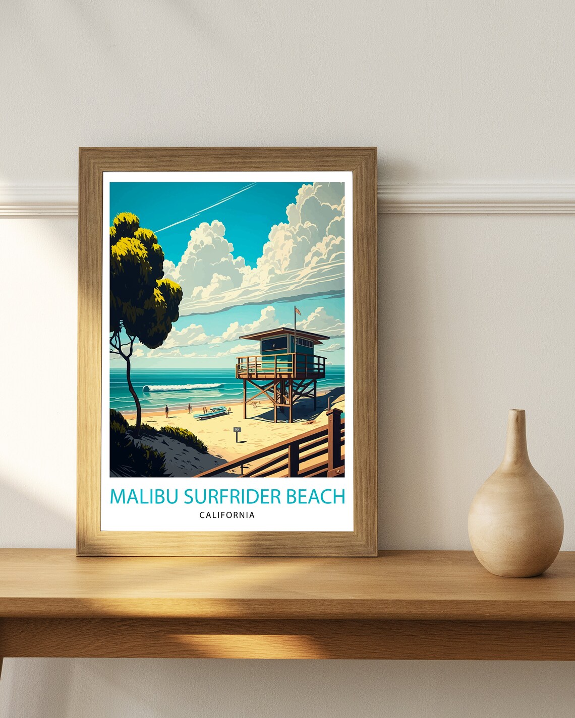 Malibu Surfrider Beach Travel Poster, California - Image 3