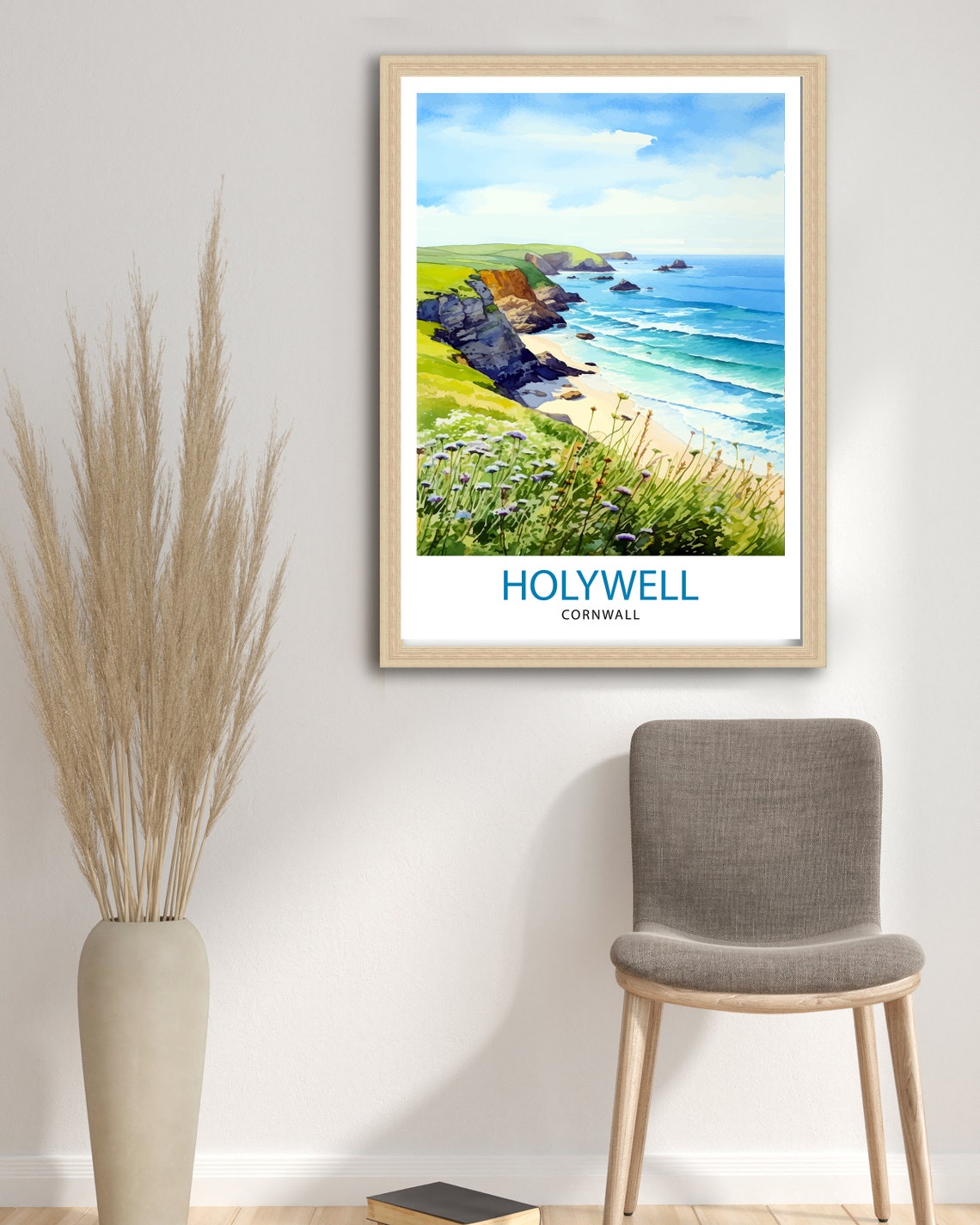 Holywell Cornwall United Kingdom Bay Cliffs Wildflowers Coast Poster - Image 3