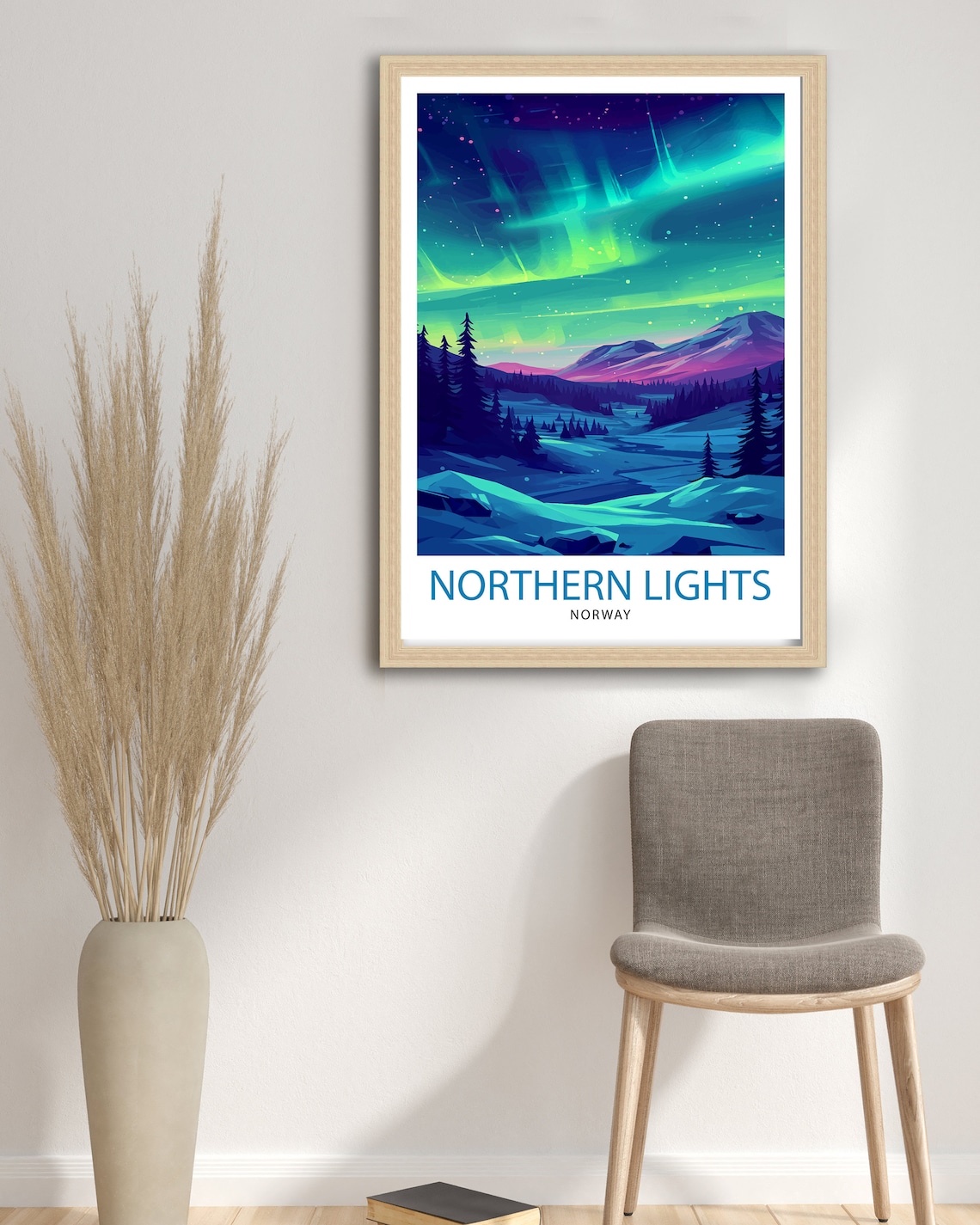 Northern Lights Norway Aurora Snowy Mountains Night Travel Poster - Image 2