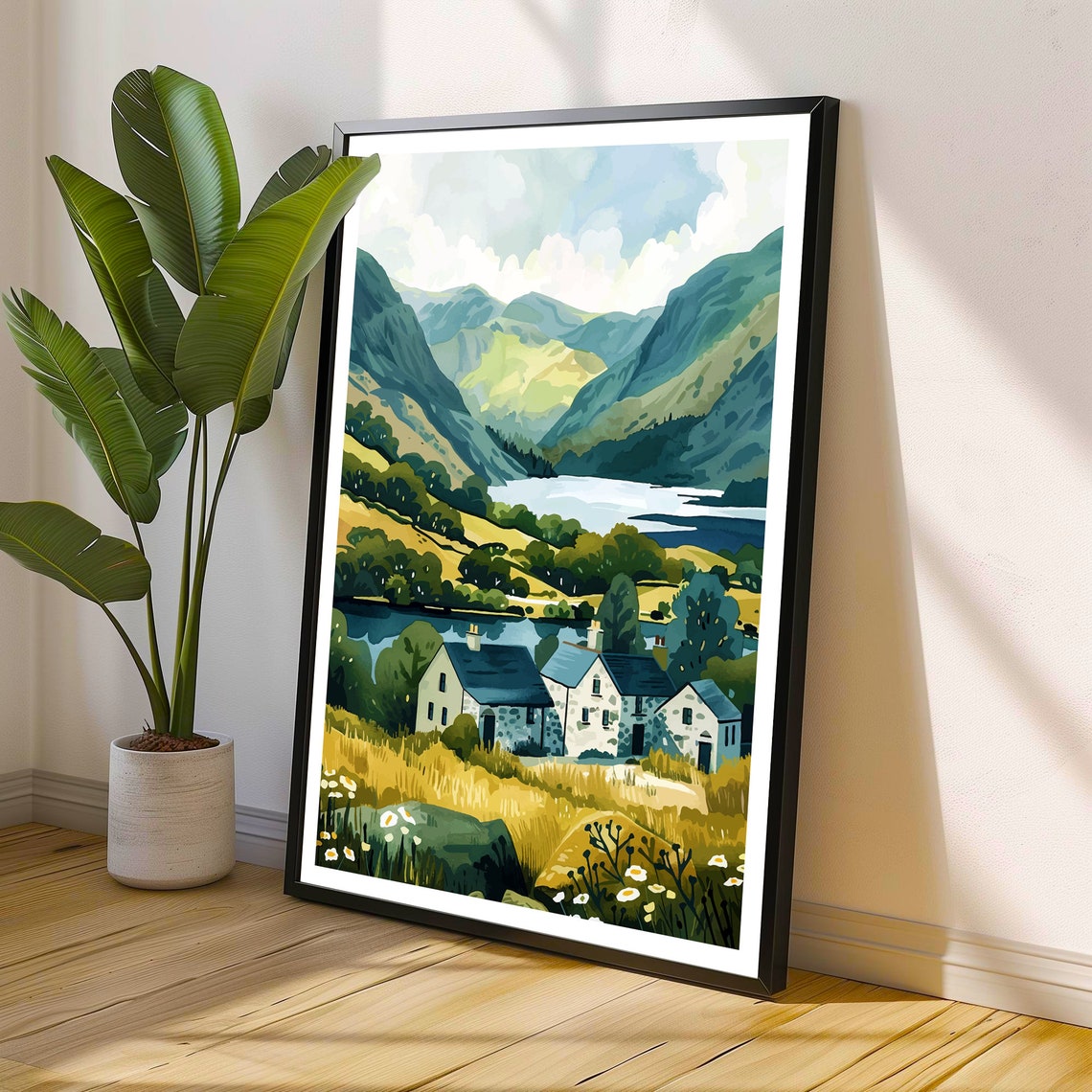 Lake District Mountain Valley Lake Cottages Vintage Landscape Poster - Image 2