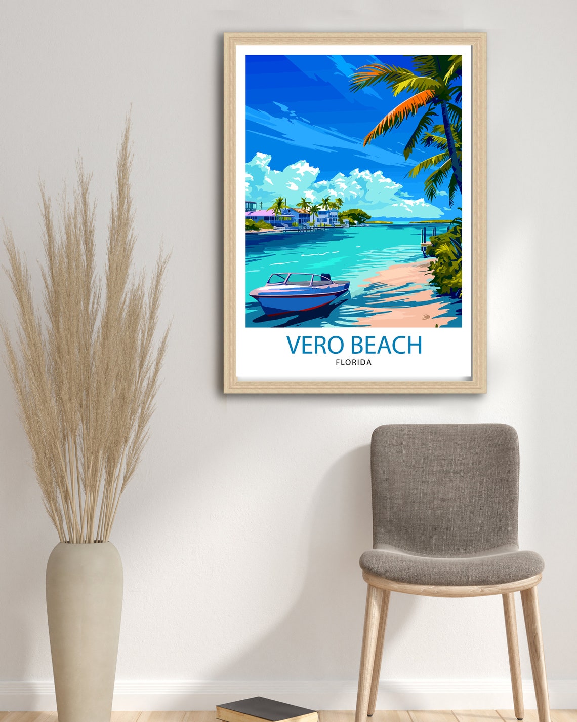 Vero Beach Florida Boat Palms Turquoise Bay Travel Beautiful Poster - Image 2