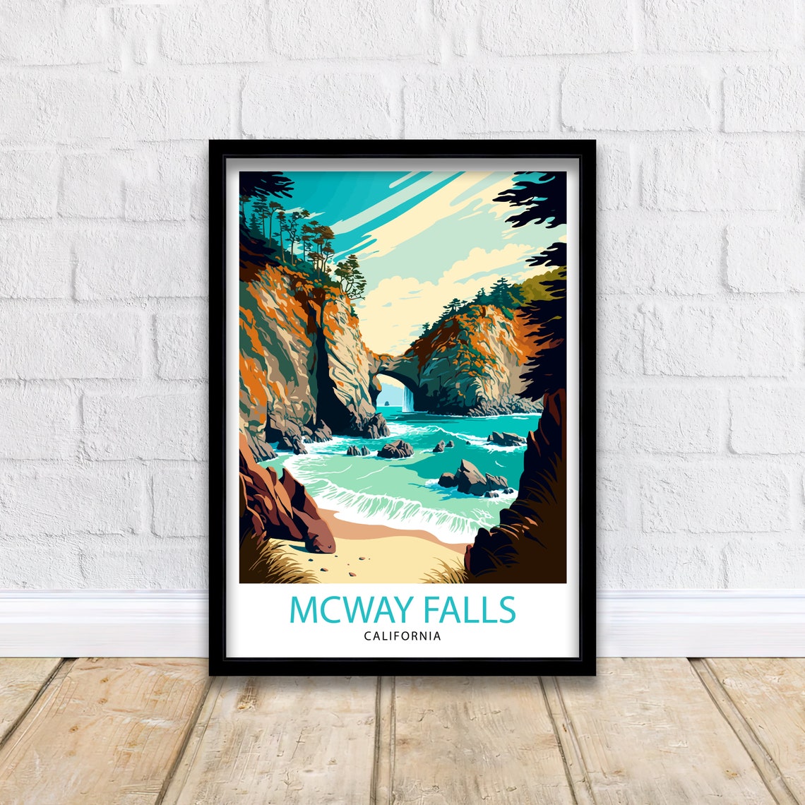 McWay Falls California Big Sur Cove Waterfall Ocean View Poster - Image 3