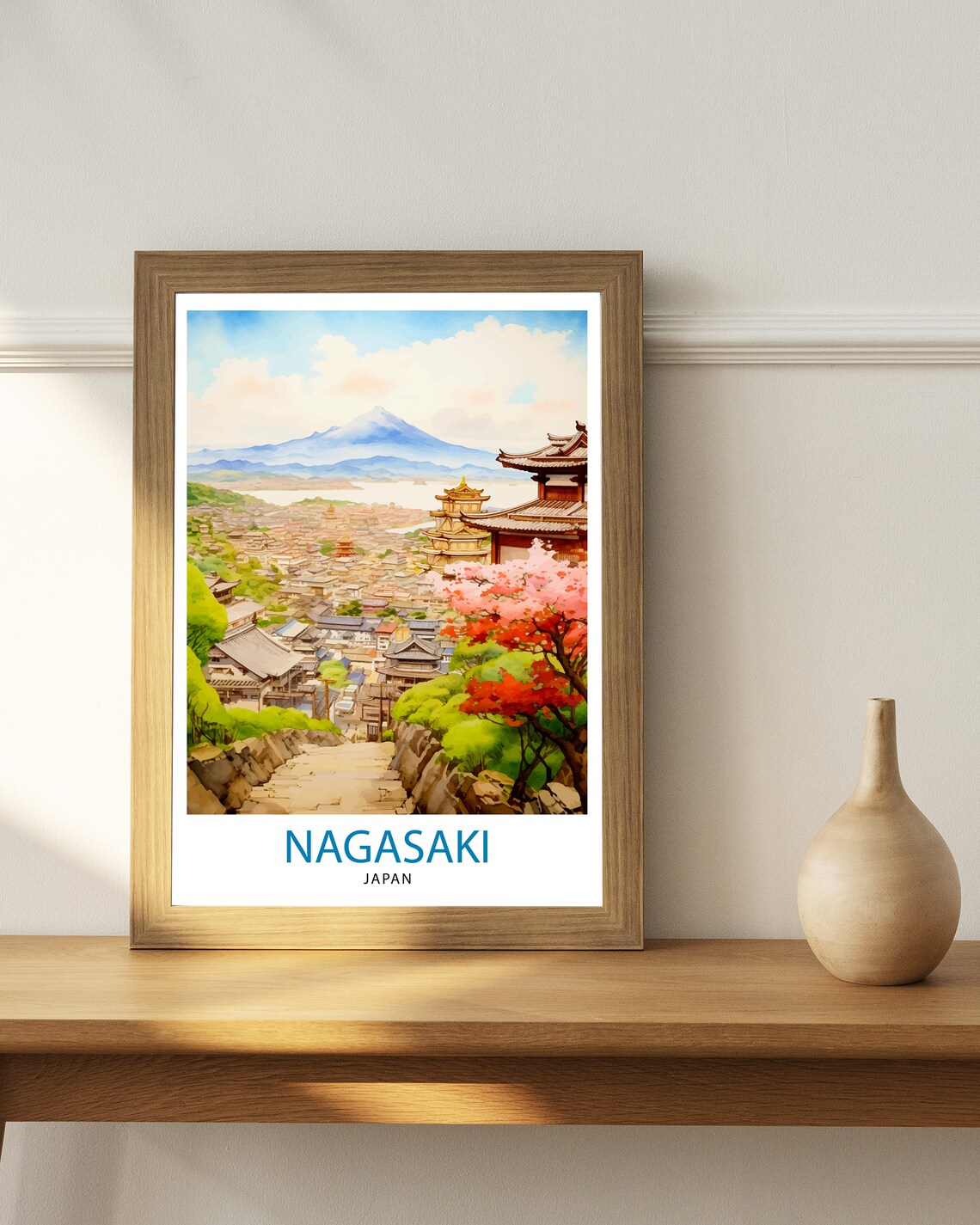 Nagasaki Japan Panoramic Temple Pagoda Hillside Cherry Blossom Poster - Image 2