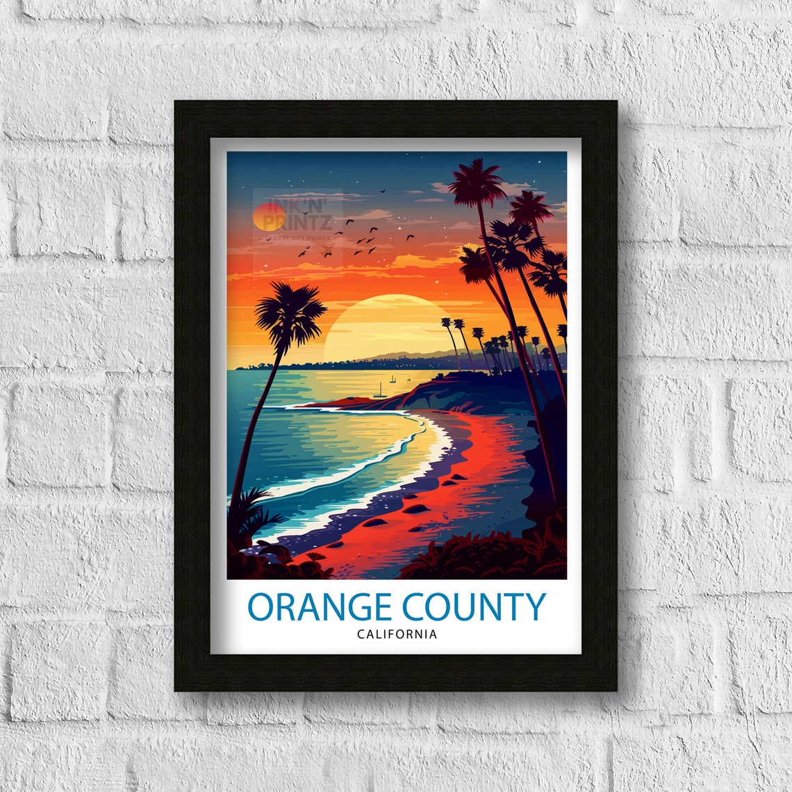 Orange County California Sunset Beach Palm Illustrated Travel Poster - Image 3