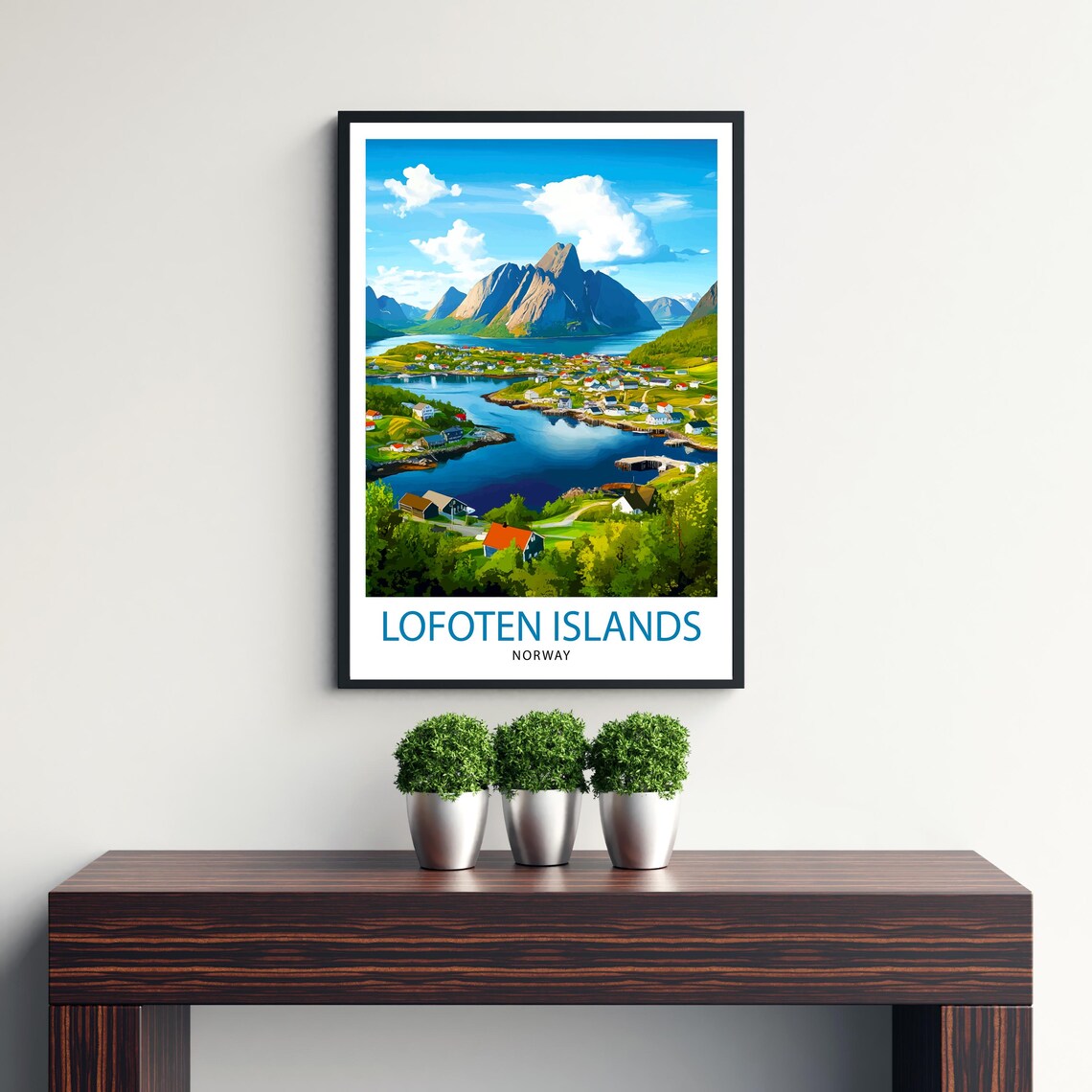 Lofoten Islands Norway Fjord Village Mountain View Travel Poster - Image 3