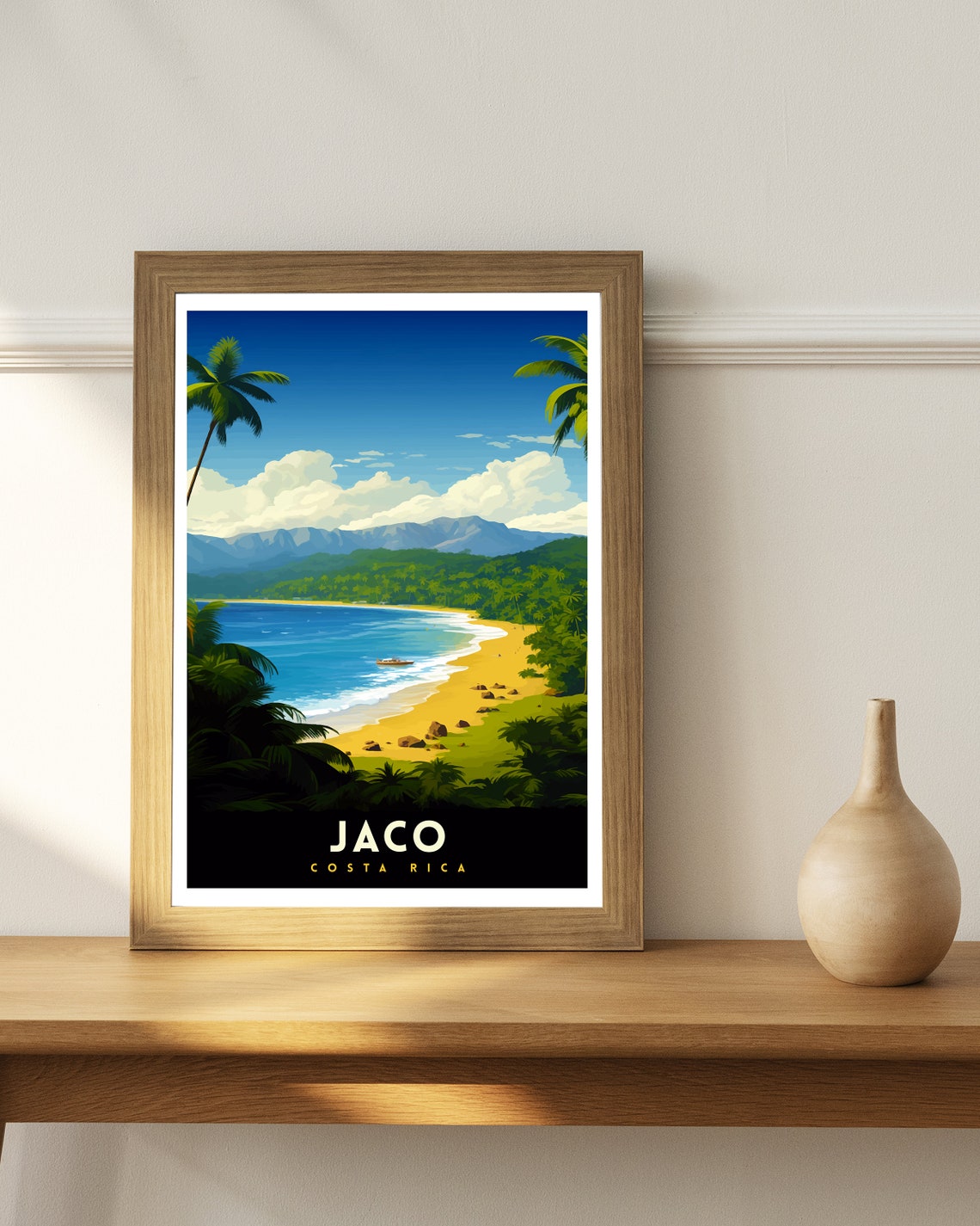 Jaco Costa Rica Tropical Beach Palms Surf Scene Travel Art Poster - Image 2