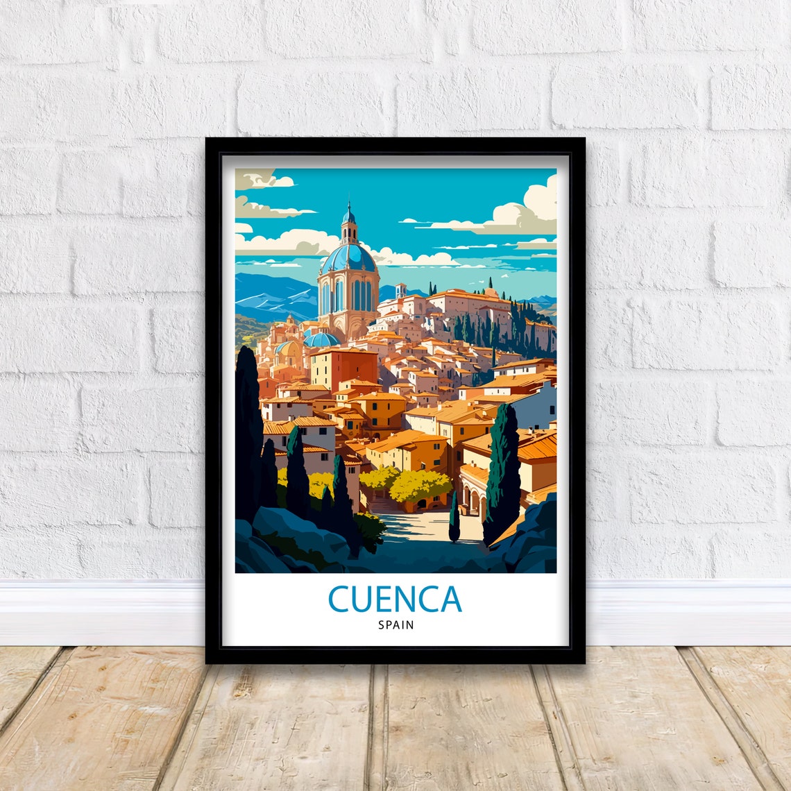 Cuenca Spain Hilltop Cathedral Old Town Golden Light Travel Poster - Image 3
