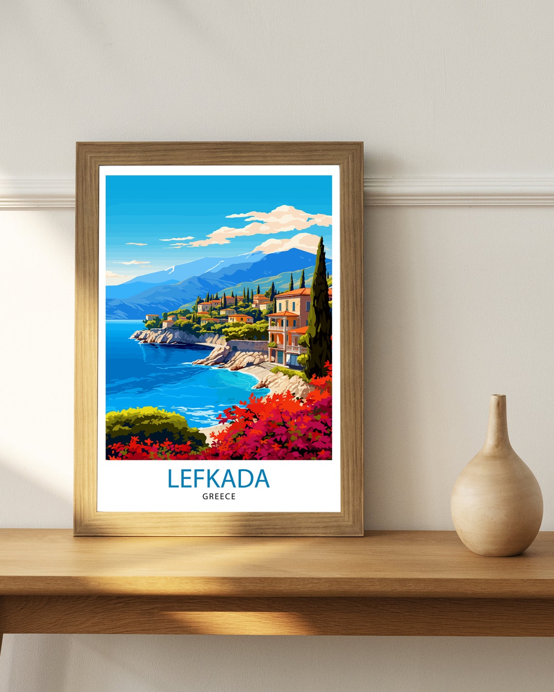 Lefkada Greece Coastal Town Cypress Bougainvillea Cove Poster - Image 3