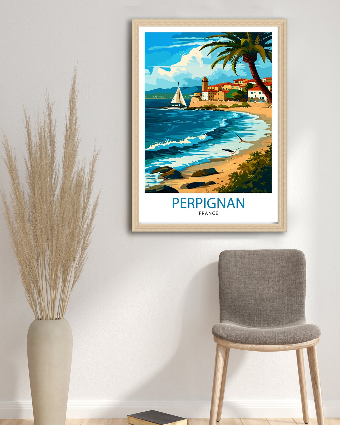 Perpignan France Coastal Town Palm Beach Sailboat Southern France Poster - Image 2