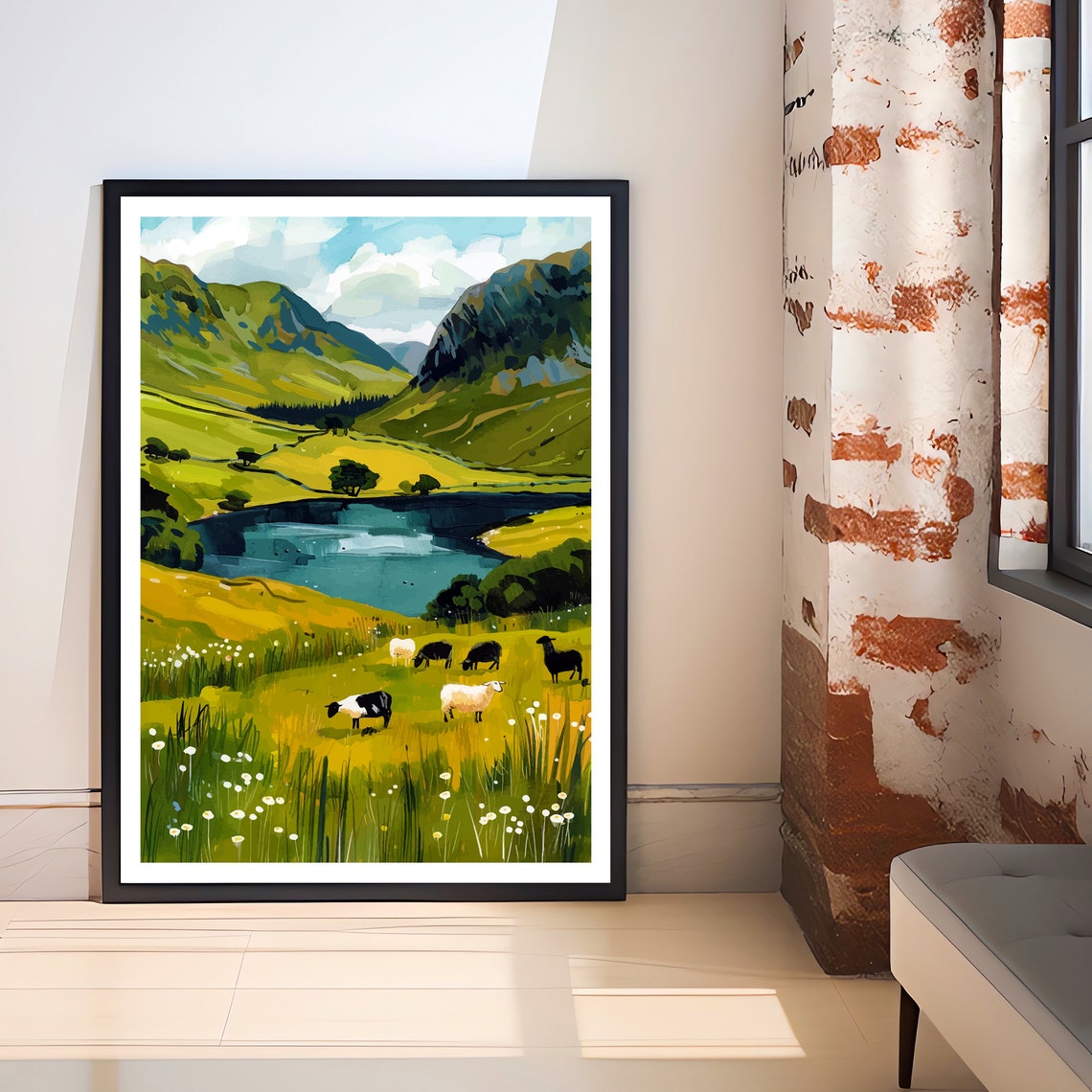 Cumbria Lake District Grazing Sheep Fells Lakeside Meadow Art Poster - Image 3