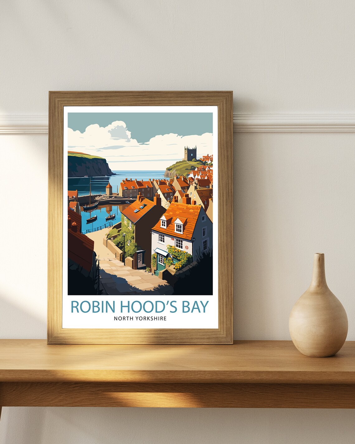 Robin Hoods Bay Yorkshire Travel Poster, Coastal Town - Image 3