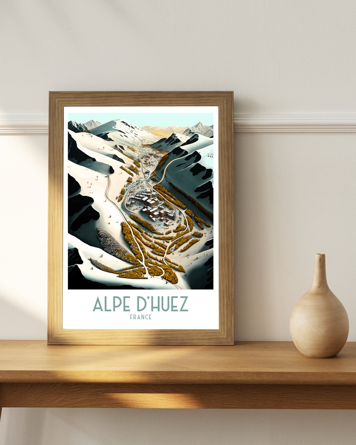 Alpe d'Huez France Winter Ski Village Mountain Panorama Poster - Image 2