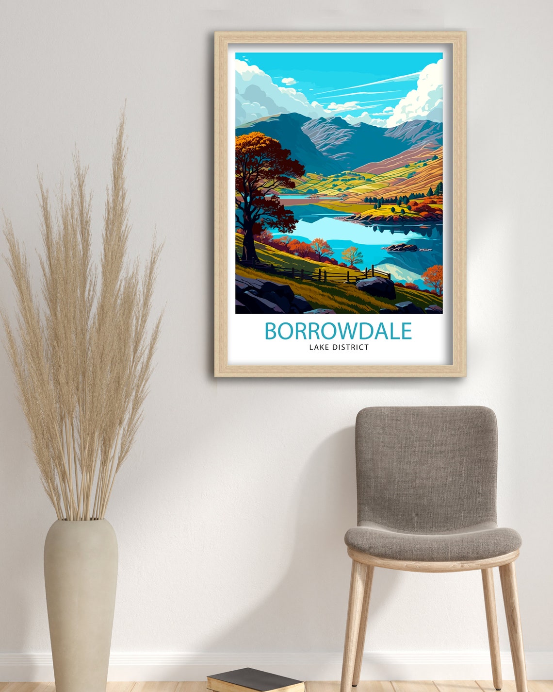 Borrowdale Lake District Autumn Lake Mountain Tree View Poster - Image 3