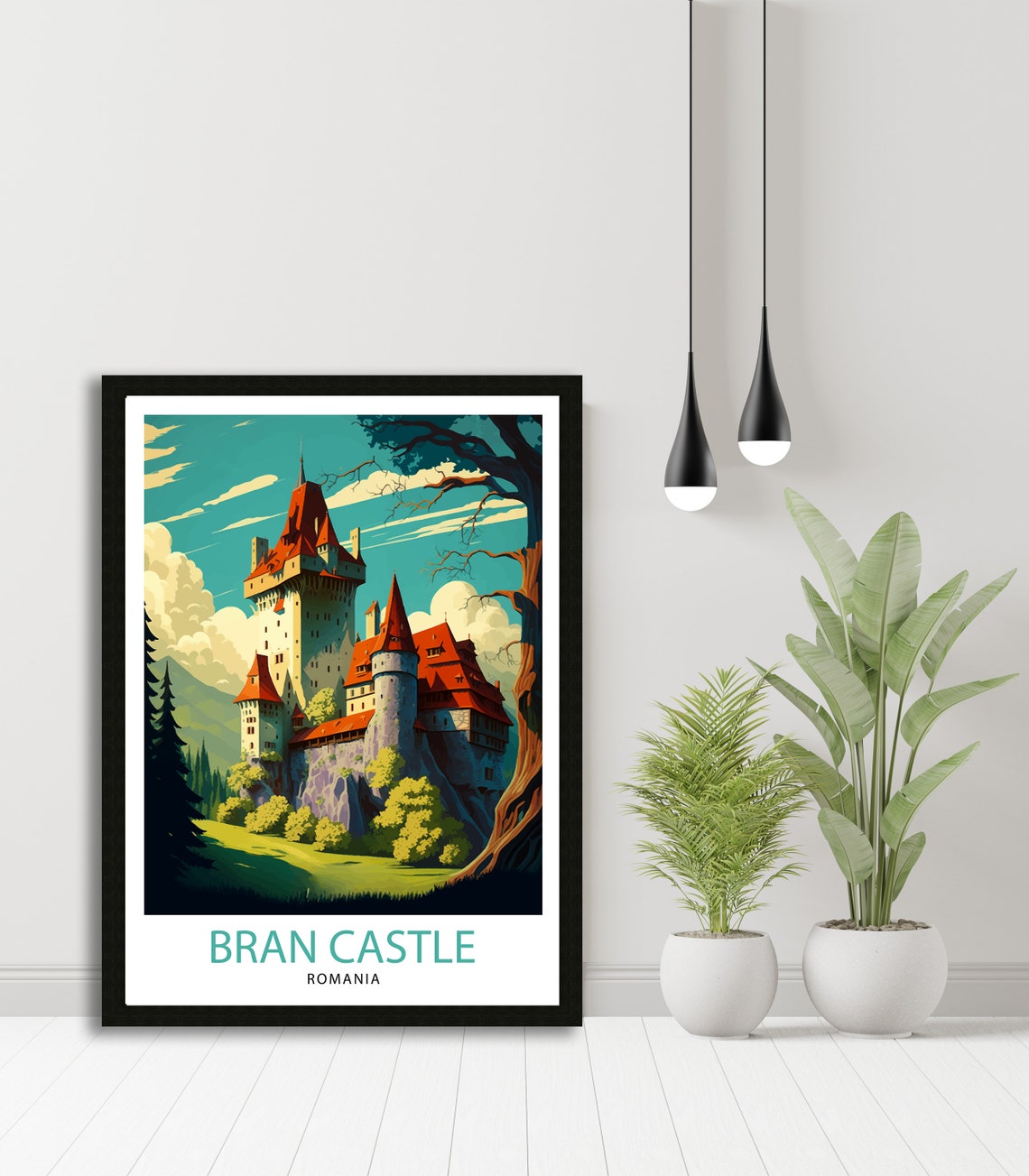 Bran Castle Romania Red Roofed Fortress Forest Hillside Art Poster - Image 2