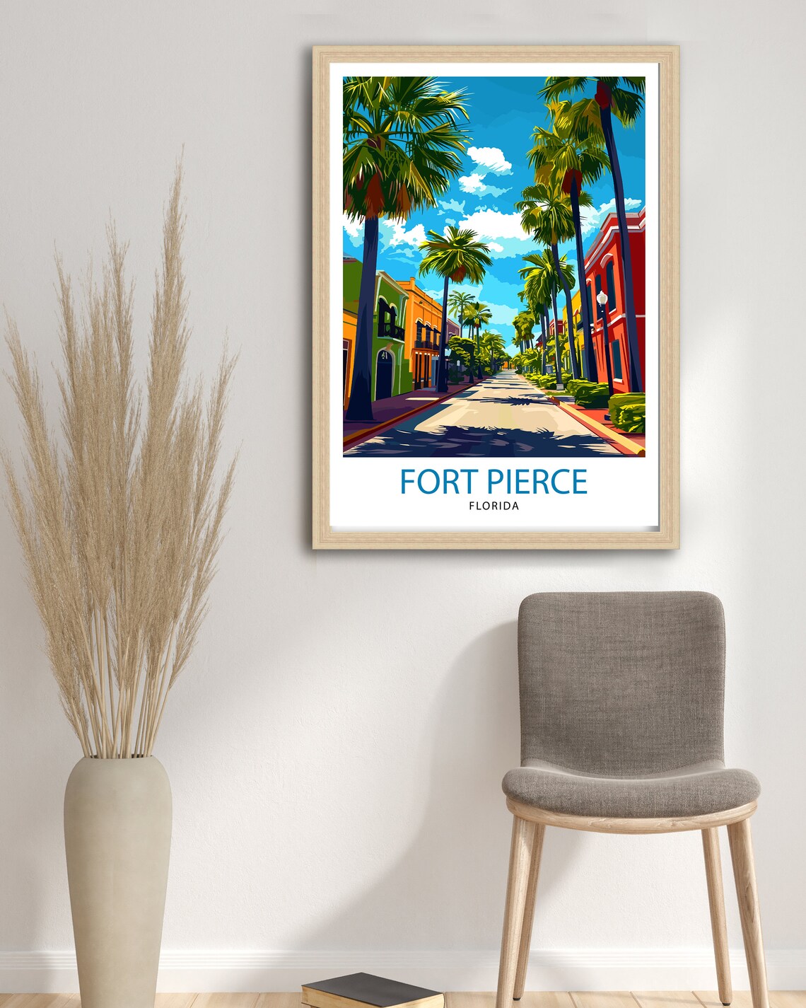 Fort Pierce Florida Palm Lined Historic Downtown Street Travel Poster - Image 2