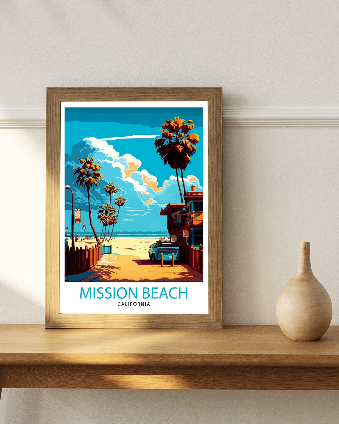 Mission Beach California Palm Trees Boardwalk Vintage Travel Poster - Image 2