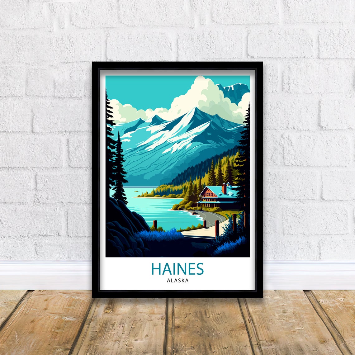 Haines Alaska Glacier Lake Lodge Pines Vintage Travel Poster Mountains