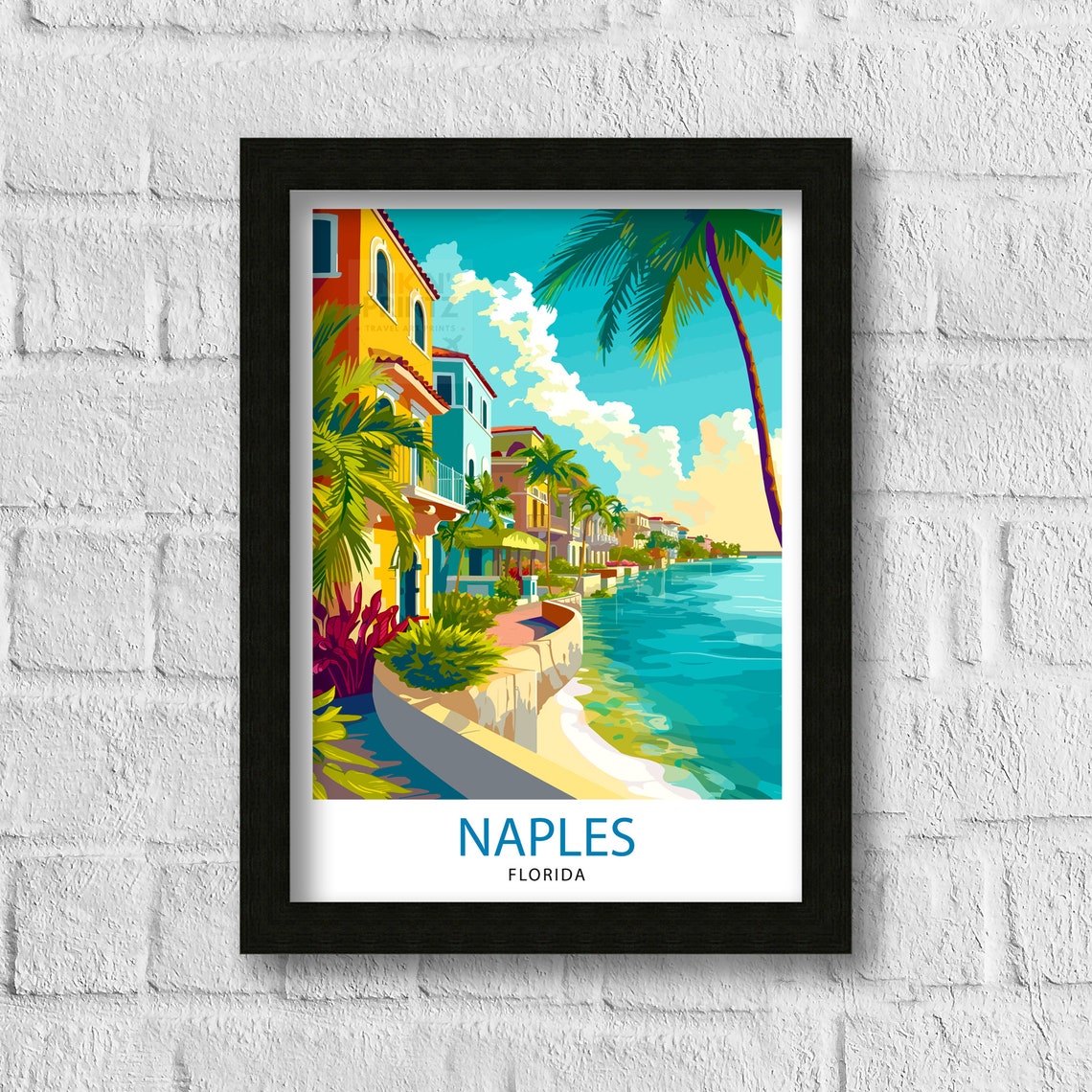 Naples Florida Waterfront Promenade Colorful Palm Travel Poster - Image 3