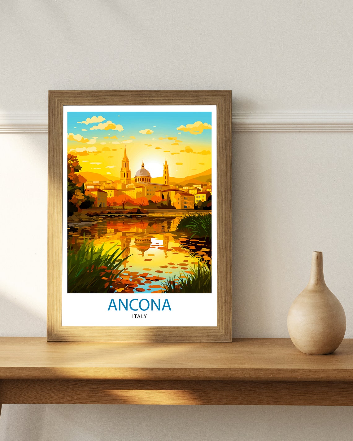 Ancona Italy Cathedral Sunset Lake Reflection Vintage Poster - Image 2