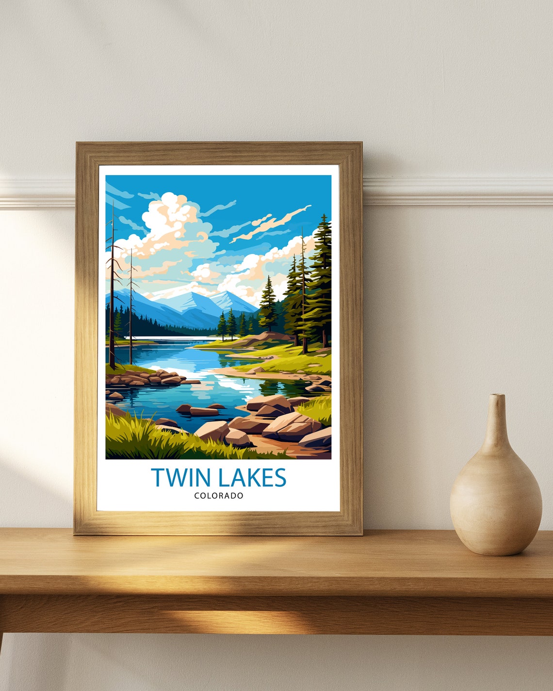 Twin Lakes Colorado Rocky Shore Pine Peaks Mountain Scene Poster - Image 3